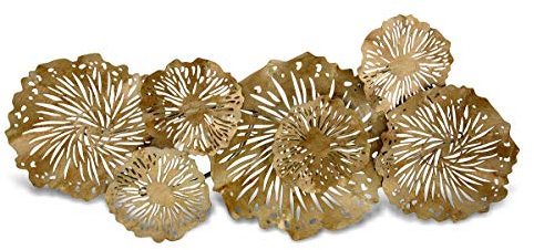 GILDE Wandrelief Goldseerosenblätter - aus Metall in antik Gold H 44 cm B 100 cm