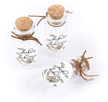 Schokoladenseite 40 Stück Mini Glasflaschen 12 ml, Fläschchen mit Korken, Aufkleber Cotton 19060530, Geschenk geeignet für Hochzeit Gastgeschenk Blumensamen Taufe Kommunion Geburtstag Feste