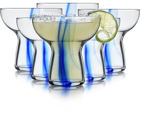 Libbey Blue Ribbon Stemless Margarita Glasses, Shallow Bowl Lightweight Margarita Glasses Set of 6, Margarita Set for Parties