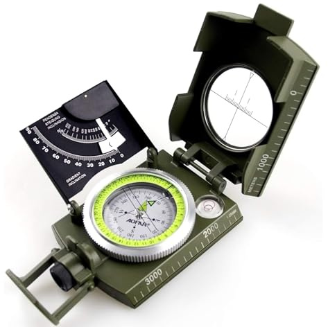 AOFAR AF-4074 Military Compass Lensatic Sighting-Multifunctional, Fluorescent, Waterproof and Shakeproof with Inclinometer and Carrying Bag for Camping, Hiking, Hunting