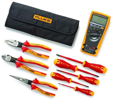 Echteffektiv-Multimeter Fluke 179 + Starter-Kit mit Handwerkzeugen (5 isolierte Schraubendreher und 3 isolierte Zangen und Wickeltasche)