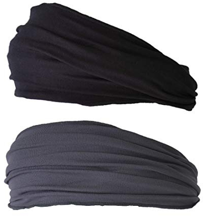 CHARM Bandana Hombre, Diadema Elástica, Negro, Gris Oscuro Paquete de 2