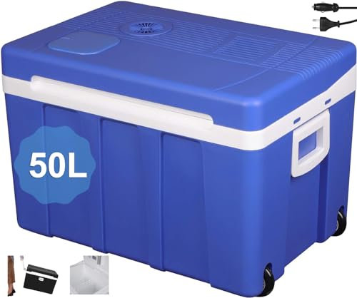 WOLTU Kühlbox Auto 50 L, elektrische Kühltruhe 12 V 230 V mit Rollen, Auto Kühlschrank zum Kühlen (-18°C) - Warmhalten (65°C), ECO-Modus, für Strand Picknick Reisen, Blau