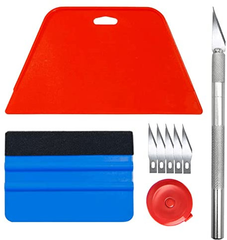 Art3d Kit di strumenti per levigatura per l'applicazione di carta da parati a buccia e stick, piastrelle per backsplash in vinile, incluso raschietto rosso e blu e con 4 lame di ricambio