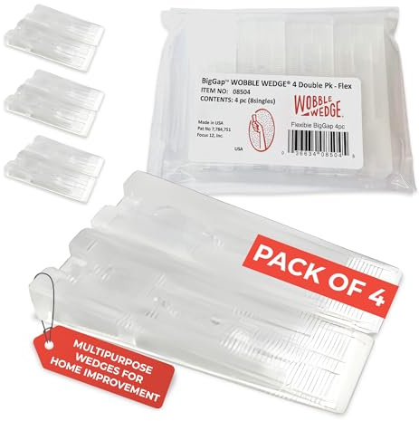 Wobble Wedge BigGap Flexible Plastic Shims, Made in USA, Multipurpose Wedges for Home Improvement & Work, Leveling Pads for Large Gaps & Heavy Loads, Furniture Appliance Levelers - 4 Pack