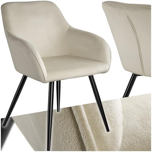 tectake® Chaise de Salle à Manger rembourrée Moderne Fauteuil Salon Chaise Velours Design Scandinave Pieds en Acier Noir Élégant avec Accoudoirs pour Coiffeuse, Chambre, Salon, Bureau, Cabinet