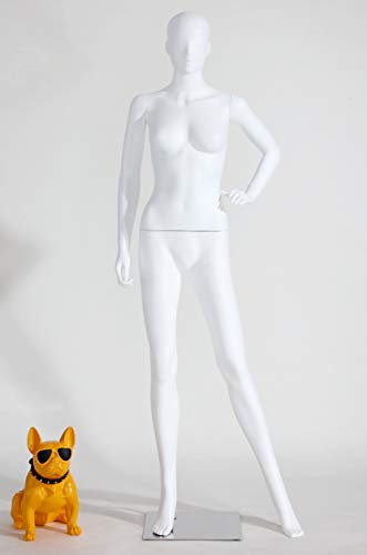 TonHan schöne stehende weibliche abstrakte weiß glänzend lackierte Schaufensterpuppe Schaufensterfigur Nase Mund Ohren Modern Feminin Neu (LF6-6 Frau matt)