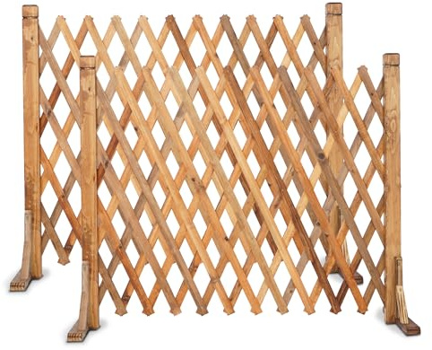 MYOYAY 2PCS Expandable Instant Fence Retractable Wooden Fence Wooden Pet Gate Freestanding Wood Plant Screen Fence Partition Wood Garden Trellis for Home Yard Garden Indoor Outdoor Decor