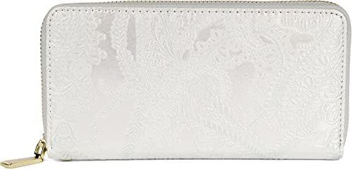 styleBREAKER Damen Geldbörse Groß mit Paisley Blumen Blüten Prägung, umlaufender Reißverschluss, Portemonnaie 02040153, Farbe:Silber