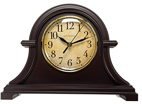 Park Madison Vintage Table Clock Series Mantel Clock,12.5 Inch, Silent Analog Quartz Movement, Mahogany Color (13798)
