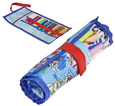 CERDÁ LIFE'S LITTLE MOMENTS - Estuche Escolar Enrollable Niño de Patrulla Canina | Incluye Lapices de Colores, Rotuladores, Goma y Sacapuntas para Preescolar y Primaria - Licencia Oficial Nickelodeon