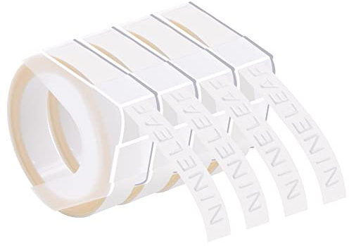 NineLeaf 4 x Kompatibel für Dymo S0898100 520101 3D Kunststoff Prägebändern 9mm x 3m Weiß auf Transparent Etikettenband für Omega Home Junior Home Embossing Organizer Xpress 12965 Beschriftungsgerät