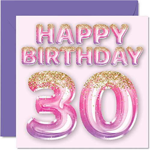 Stuff4 Geburtstagskarte zum 30. Geburtstag für Frauen | Rosa und lila Glitzerballons, Happy Karten für 30 Jahre alte Frau Freund Schwester Mama Tante