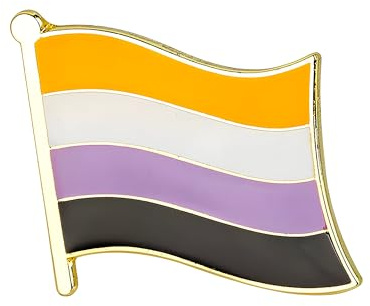 Non-Binary Pride Flag Metal Enamel Lapel Pin Badge – 1.9 x 1.6 cm Yellow White Purple Black Stripes – Hard Enamel Finish with Secure Clasp for LGBTQ+ Visibility, Identity, Events, and Collectors