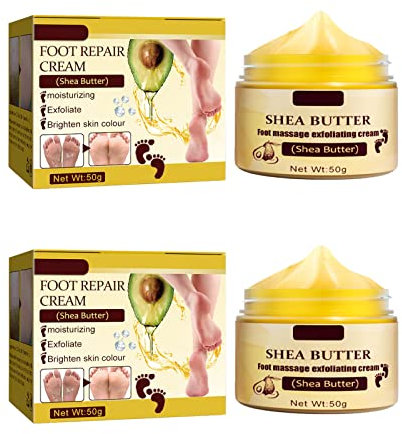 Crème de massage des pieds 50 g, gommage hydratant et exfoliant pour les pieds, pommade cicatrisante pour les talons fissurés et les pieds secs (2 pièces)