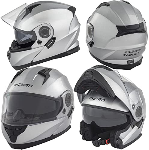 Helm Modular Klapphelm Innensonnenblende Motorradhelm Silber M