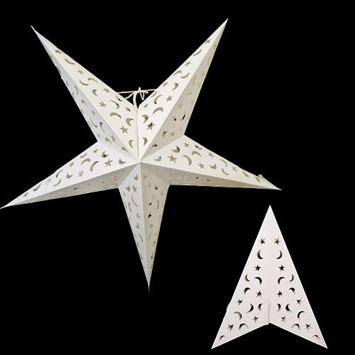 YEPSIO Abat-jour en papier en forme d'étoile - 60 cm - Décoration à suspendre pour Noël, mariage, maison, fête, lune et étoiles blanches