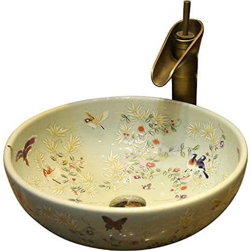 ADITAM Lavabo da appoggio sopra il ghiaccio incrinato Lavabo in ceramica da 40 cm Lavabo da appoggio rotondo per uso domestico Double the comfort