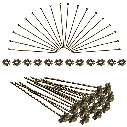 Toaob 200 Stück Nadeln, Rundkopfnägel aus Messing, Augennadel, Bronze, 0,7 x 50 mm, mit Abstandsperlen, 4 mm, für Zubehör, Schmuckherstellung, Handwerk
