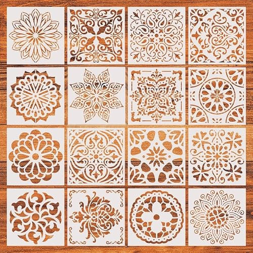 Mandala Schablone Set,16 Stück Mandala Schablonen Schablone Mandala Stencil Wiederverwendbare Muster Schablonen für DIY Handwerk Malen auf Holz, Stein, Stoffen Metall Möbeln und Wandschablone