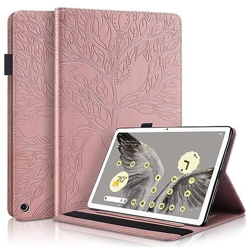 Succtopy Hülle für Google Pixel Tablet 11 Zoll 2023 Folio Flip PU Leder Schutzhülle Google Pixel Tablet 11 Stifthalter Stand Wallet Cover Case Tablet Hülle Google Pixel Tablet 2023 - Roségold