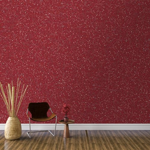 Belka B17 Glänzende Rot Gemusterte Tapete - Reine Baumwolle & mineralischer Glimmerstein - selbstklebend - Wärme- & schalldämmend - Modern & stilvoll, DIY Öko & Natürlich | ca. 3,5 qm (m²)