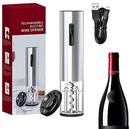 Sacacorchos eléctrico para vino, abridor de vino eléctrico recargable con tapón de vacío, cortador de papel de aluminio, kit de accesorios de vino y juego de regalo para el hogar, fie , bar, amantes