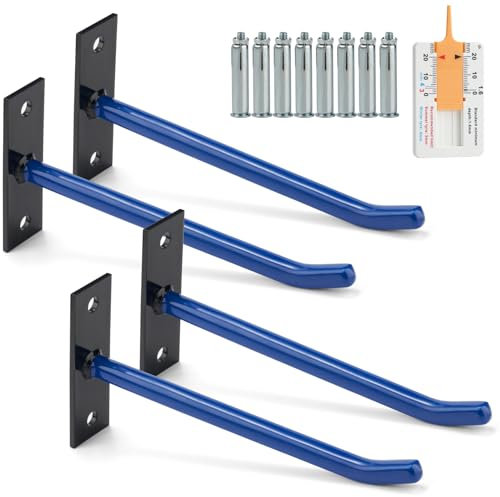 Sinoer Felgenhalterung Wand – 4 Reifenhalterungen für Wandmontage, aus hochwertigem Stahl, 25cm extra langer Gummihaken mit 8 Schrauben und Stiften -Blau