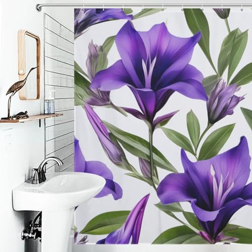 KRISIN Délice de Gentiane Violette Rideau De Douche Polyester Lavable en Machine pour Salle De Bain Rideaux De Salle De Bain Durables