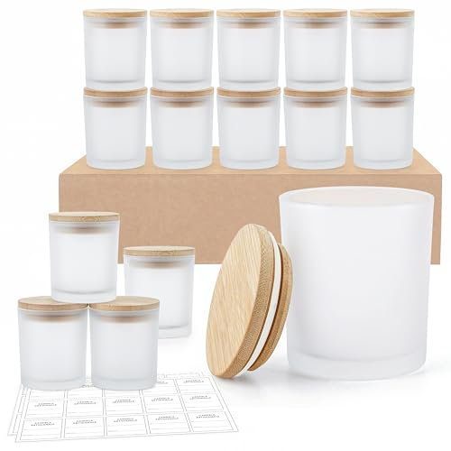 Winter Shore 170 ml Barattoli Vetro con Coperchio [Set di 15] - Contenitori Vetro Smerigliati per Realizzare Candele - Candele Fai da Te - 15 Etichette Adesive, 15 Etichette Vuote, 1 Penna Nera