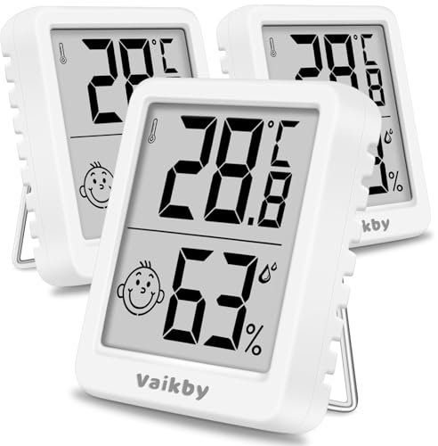 Hygrometer Thermometer Innen Digital Vaikby 3 Stück- Luftfeuchtigkeitsmesser & Raumthermometer, Hohe Präzision, Einfach abzulesen, Energiesparend, für Innenräume wie Wohnzimmer, Schlafzimmer, Büro