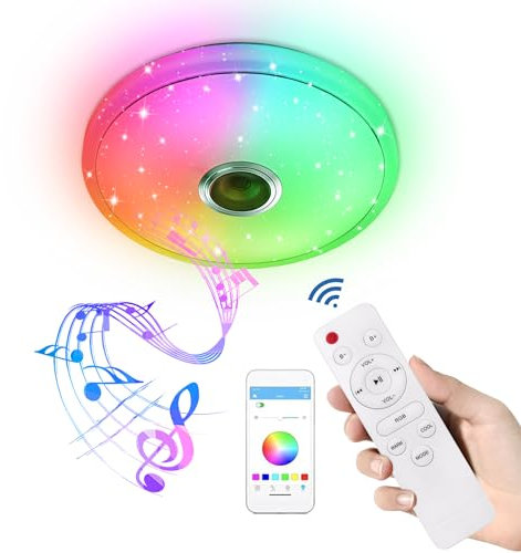 SUBTLETY 48W LED Deckenlampe Dimmbar Sternenhimmel Deckenleuchte RGB Farbwechsel mit Bluetooth Lautsprecher Fernbedienung und APP-Steuerung Musikwiedergabe Lampe für Wohnzimmer Schlafzimmer