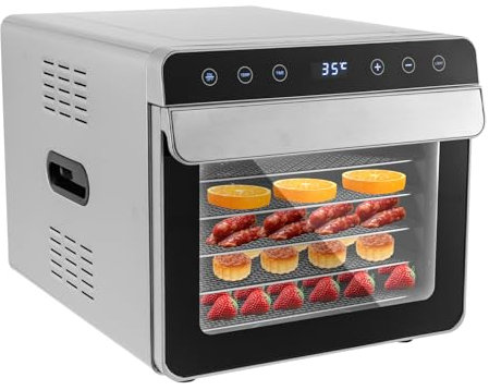 Déshydrateur automatique | Séchoir à fruits en acier inoxydable | 6 étages, étagères en acier inoxydable | Déshydrateur pour fruits, herbes, champignons et viande | Déshydrateur alimentaire