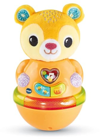 VTech - Bonbon, Mon Ourson Culbuto, Ours en Peluche Rigolo Qui Tourne et Bascule, Culbuto Bébé, Jeu de Motricité et d'Éveil, Cadeau Bébé Dès 6 Mois - Contenu en Français