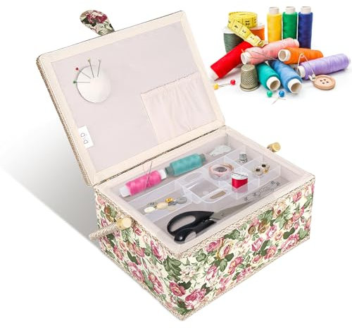 Nähkästen mit Fächern, Nähkörbe Im Ländlichen Stil, Stoff-Nähkasten mit Blumenmuster, Leichter und Tragbarer Näh-Bastelkasten, Zugänglich für die Aufbewahrung von