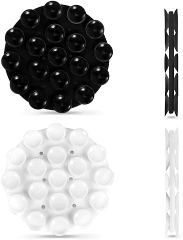 PEUTIER 2pcs Double-Sided Suction Cup Phone Mount, 2.76x0.33 Inch Round Silicone Suction Phone Case Self-Adhesive Sticky Grip Silicone Holder for Mobile Phones (Black+White)
