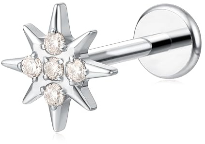 limerencia titan F136 Hypoallergen Piercing-Schmuck,flacher Rücken mit Innengewinde Ohrstecker 18g für Labret Knorpel Monroe Medusa Tragus Helix Nase Lippe(1 Stück)