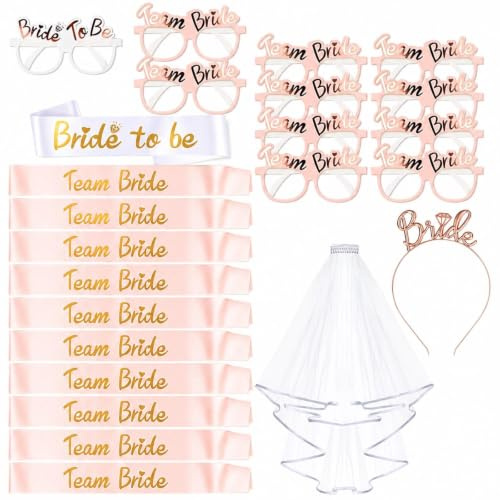 AniSqui 24 Pezzi Gadget Addio al Nubilato Sposa e Amiche, Velo Sposa Addio al Nubilato Gadget, Team Bride, Bride to be Addio al Nubilato, Fasce Addio al Nubilato