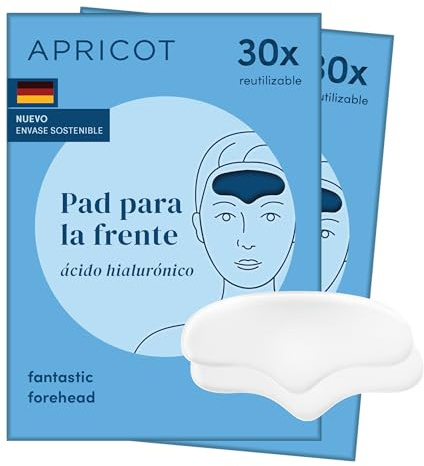 APRICOT Stirn Pads gegen Falten 2x aus medizinischem Silikon mit niedermolekularem Hyaluron, Stirn- und Zornesfalte Glätten - 60x Wiederverwendbar, Dermatologisch geprüft, Vegan & Tierversuchsfrei
