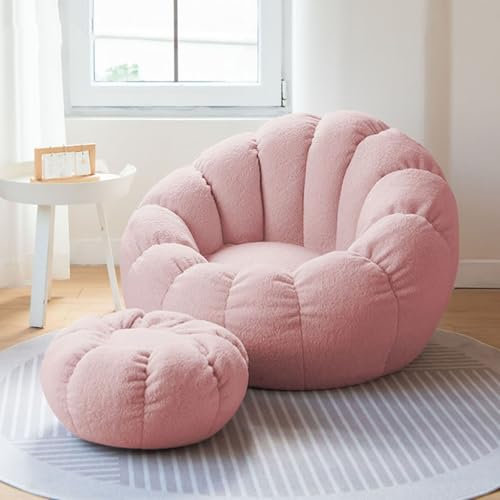 Fodera per poltrona a sacco con animali di peluche, ultra morbida, in finta pelliccia, per letto, aspetto zucca, rosa, 83,8 x 63,5 cm