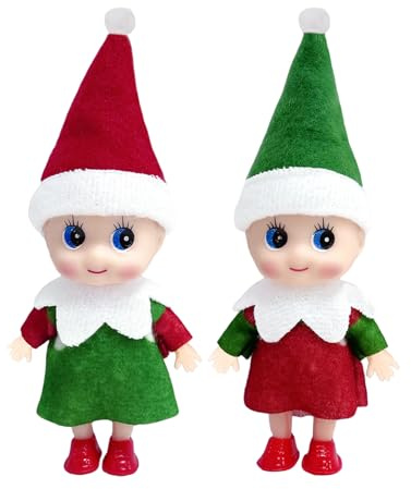 YAAVAAW 2 Stück Weihnachtselfen Puppe für Jungen Mädchen Kinder,Santa Mini Elfen Weihnachtspuppen Tiny Baby Elf Puppe,Weihnachts Kleine Elf Figuren Baby Elfen Geschenk für Weihnachtsstrümpfe Stuffers