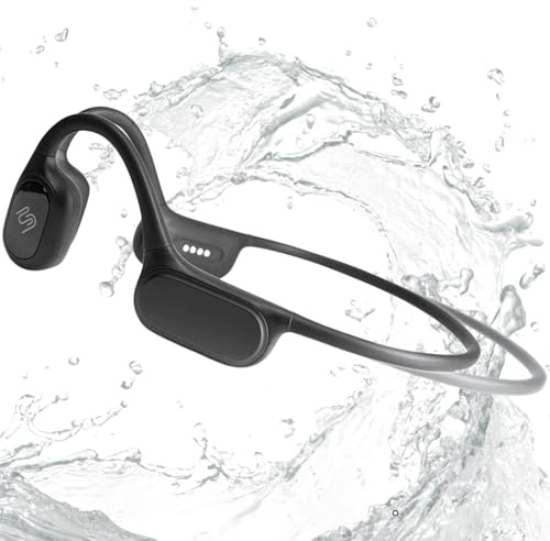 FlowMotion Versa - Mini cuffie da nuoto a conduzione ossea, Bluetooth, 32 GB, lettore MP3, impermeabile IP68, vestibilità sicura per allenamenti, corsa, nuoto, ciclismo, palestra, microfono integrato