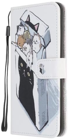 Handyhülle Kompatibel mit iPhone 16 Hülle Flip Lederhülle, für iPhone 16 Handyhülle Book Case Wallet PU Leder Tasche und Magnet Kartenfach Silikon Bumper Schutzhülle Gruppe von Katzen
