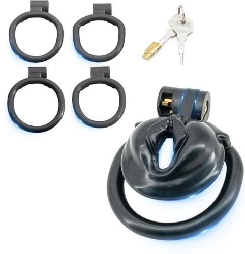 BDSMJOY Sex Toys Chastity Cage Cock Cage, Penis Cage with 4 Sizes Cock Rings, Male Chastity Devices Sex Toys for Sexual Punishment Game for Couples (Black)