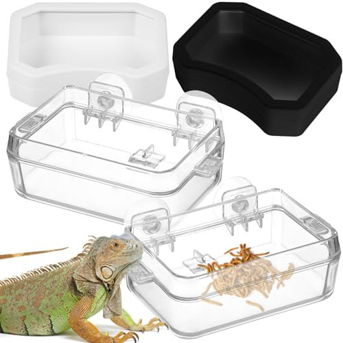 DRESSOOS 2 Stück Ausbruchsichere Reptilien Futternapf Und Wassernapf Aus Abs Transparent Und Schwarz rutschfest Für Eidechsen Bartagamen Geckos Und Amphibien