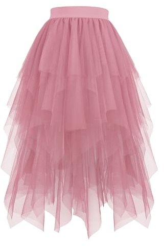 Hanpceirs Damen Tüll Röcke A-Linie Midi Tutu Rock | High Low Layered Puffy Fee Röcke, Unregelmäßiger Tutu Rock, Halloween Costumes, Cosplay Skirts, Mesh Skirts, Karnival Costume