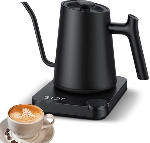 Hervidor Eléctrico de Cuello de Cisne de 1200 W, Control de Temperatura, Interior de Acero Inoxidable, para Verter sobre café, Preparar té, Hervir Agua Caliente con Protección