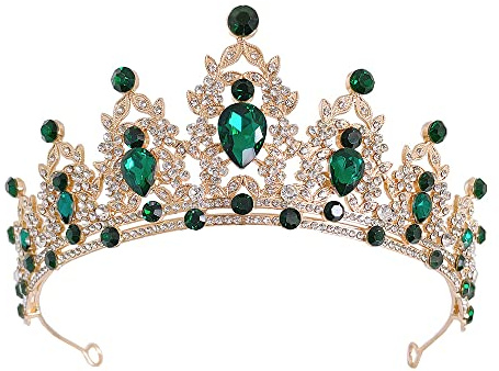 BinPhorm Kristall Tiara Krone für Damen,Elegante Brautkrone Hochzeit Prinzessin Diadem mit Grünem Glitzer Perfekt für Geburtstag ELSA Kostüm Torte & Hochzeitsbraut Mädchenkrone & Goddess Crown
