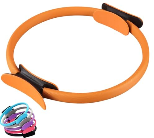 QHNTUJLB Fitness Pilates Ring, Yoga Magischer Kreis mit Doppel Griffe, Tragbar Yoga Ring Fitnessstudio Pilates Widerstandskreis, Für Heim Fitnessstudio Oberschenkel und Beine Übung(Orange)