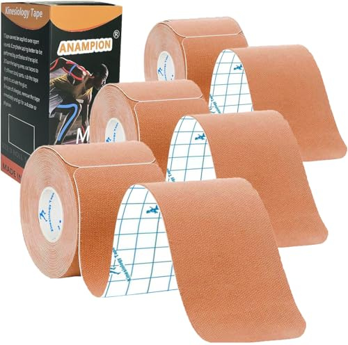 ANAMPION Kinesiology Tape Precut (3 Rolls,60 Strips) (5M,Deep Skin Color) | Waterproof Sports Tape for Athletes Physio Elastic Tape Pain Relief Adhesive for Muscles Shin Splints Ankle Knee & Shoulder